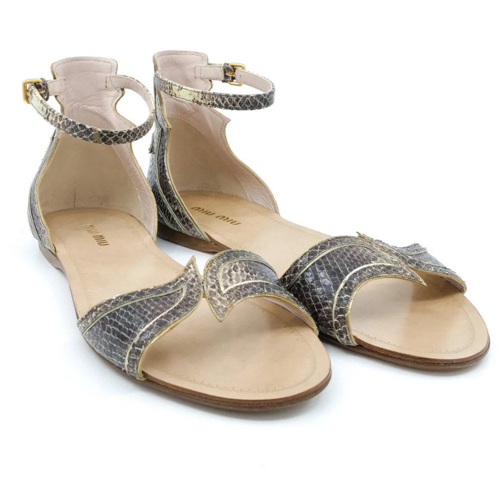 MIU MIU SNAKESKIN ANKLE STRAP SANDALS